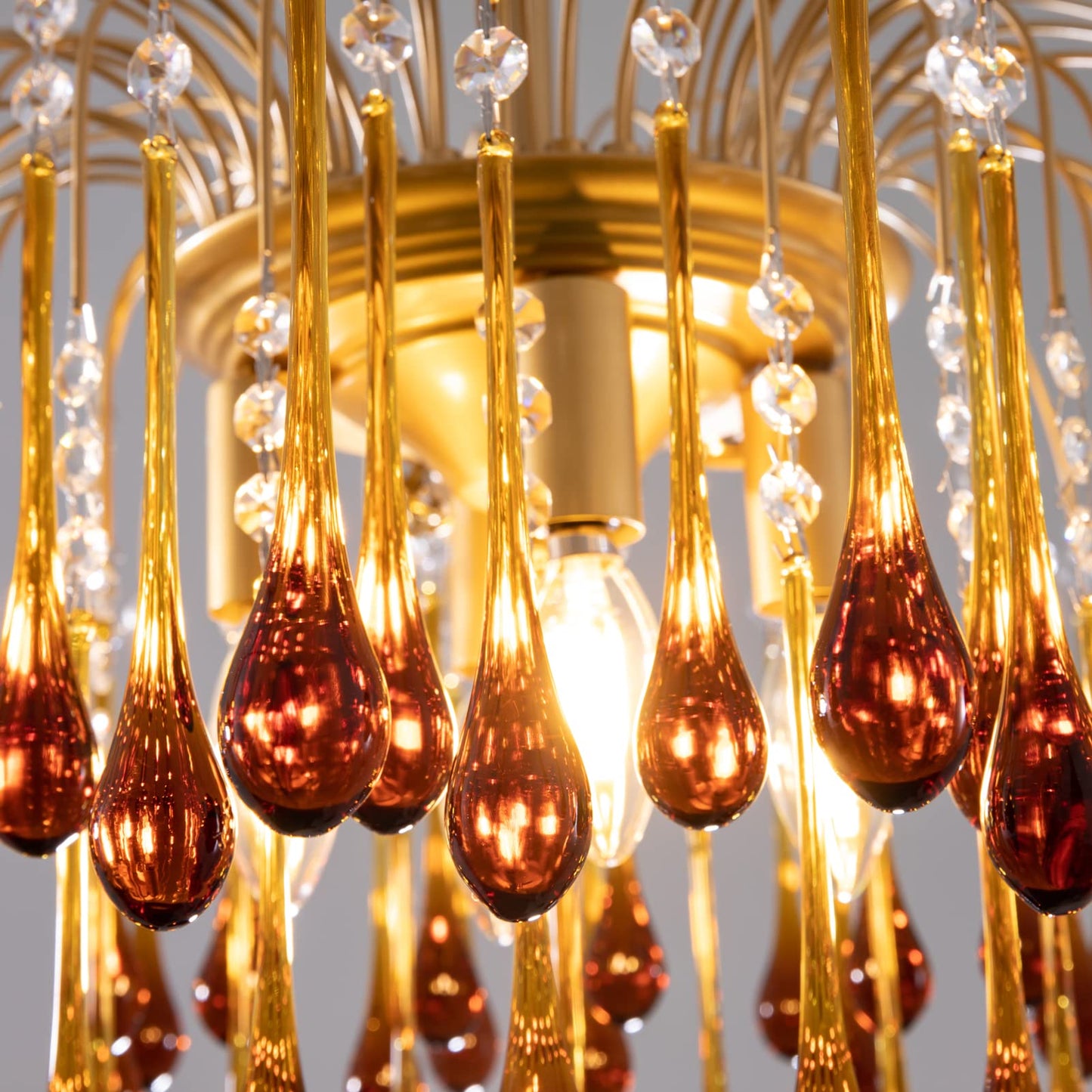 TOCHIC Crystal Gold Chandelier Modern Chandeliers for Dining Room, Raindrop Crystal Chandelier Light Fixture, Vintage Pendant Lighting for Living Room, Bedroom, Bathroom, Foyer, Kitchen Island, 24.5”W