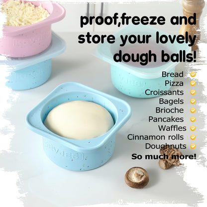 KEVJES PLUS 1000ml Pizza Dough Proofing Containers for DIY family Artisan Pizza, Food Grade Silicone Stackable Boxes with Lids, Freezer, Fridge, Dishwasher Safe-Sprinkles Pattern-3 Pack (Aqua)