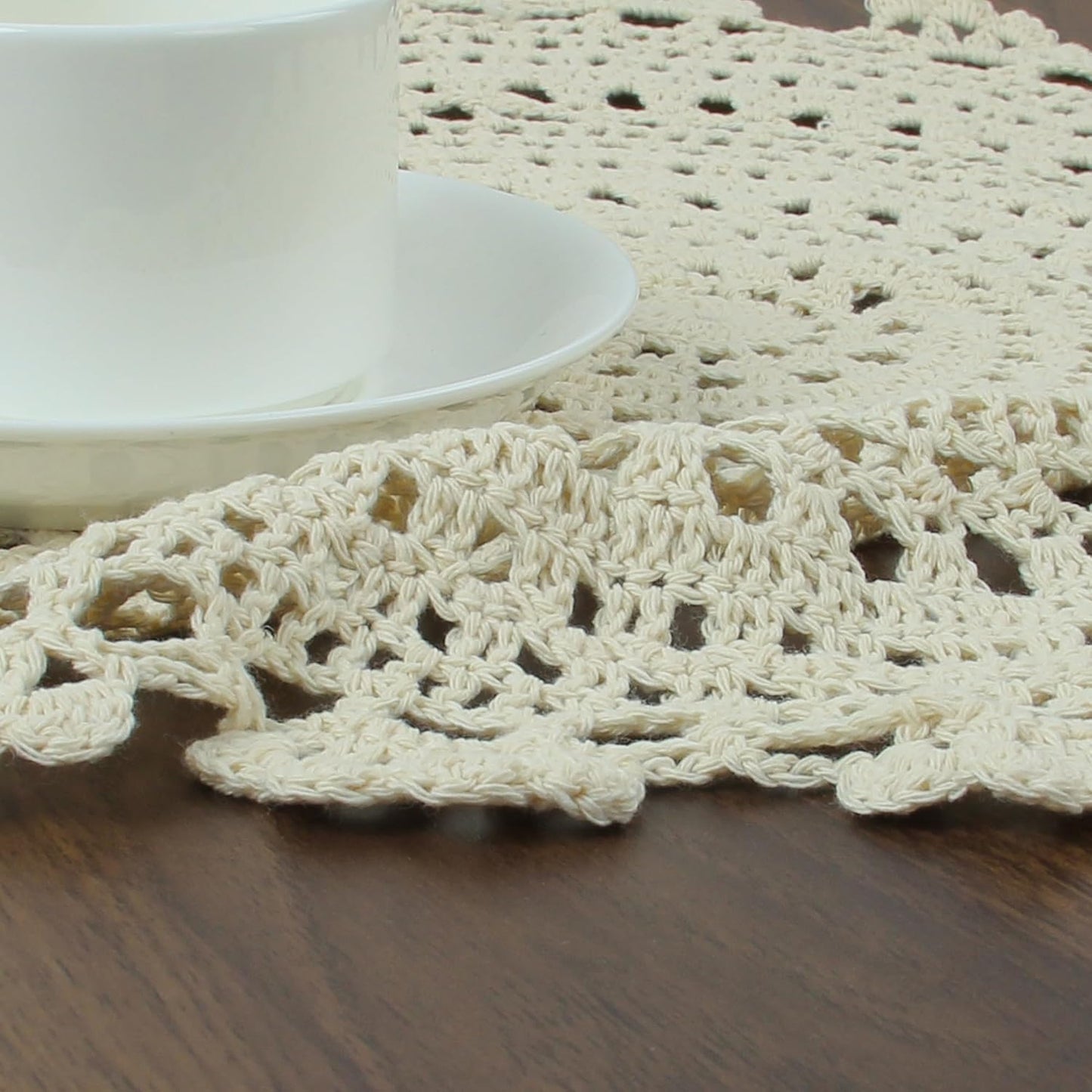 kilofly Handmade Crochet Round Cotton Lace Table Placemats Doilies Value Pack, 4 Medallion, 13 x 13 Inch, Beige