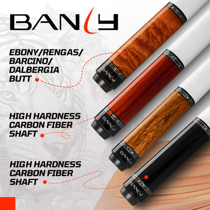 Banly Carbon Fiber Pool Cue - 12.5mm Time Crystal Tip, 58" Low Deflection Pool Sticks for Adults Professional Billiard Cue Sticks with Ebony Wood Butt