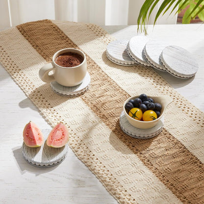 Set of 6 Wooden Coasters for Drinks-Farmhouse Wooden Bead Coasters with Holder for Coffee Table Decor