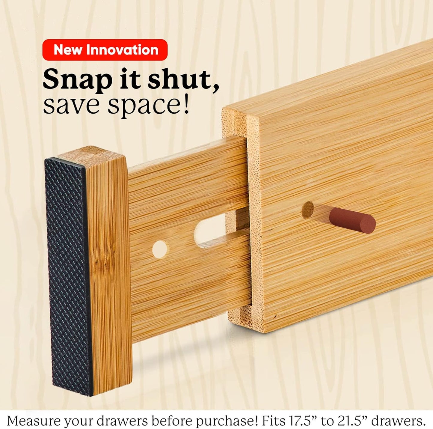 Expandable Bamboo Drawer Dividers, Wooden Separators for Clothes, Kitchen Utensils, Bathroom, Dresser - [17.5" - 21.5"]