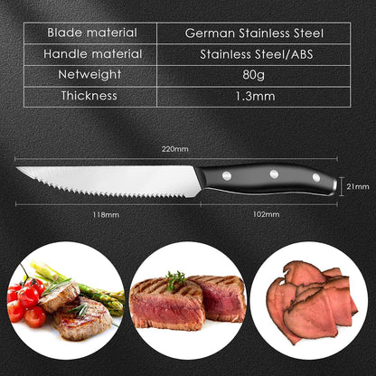 UniqueFire Steak Knife Set of 4, 4.6" Durable German Stainless Steel Serrated Dinner Knives, Dishwasher Safe