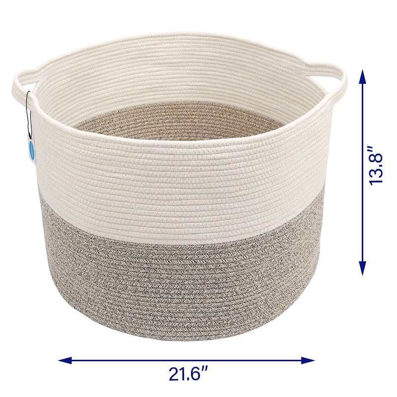 Casaphoria XXL Cotton Rope Basket - 21.7" x 21.7" x 13.8" Woven Laundry Hamper with Handle