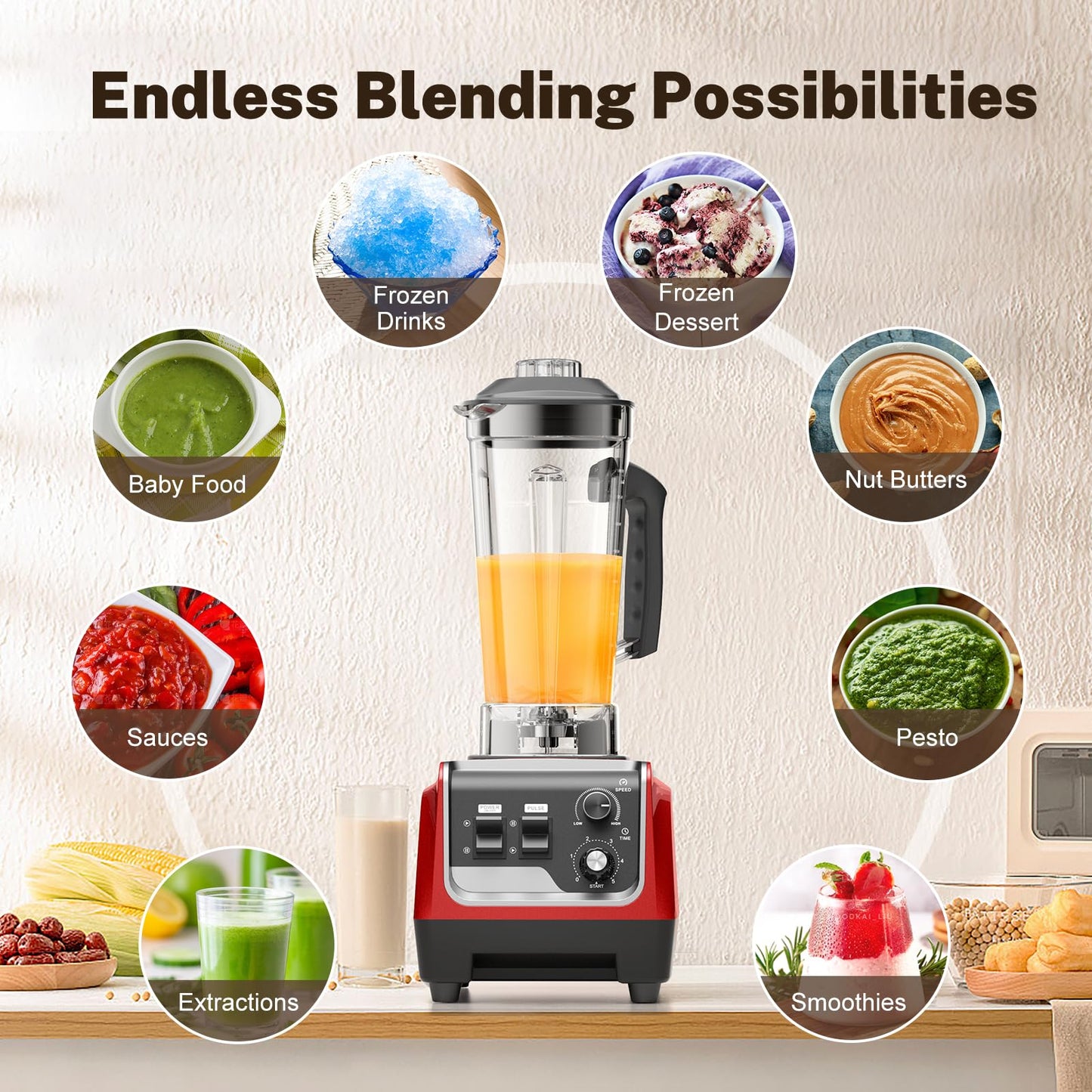 1800W Blender for Smoothies, Countertop Blenders for Kitchen with 70 Oz BPA-Free Pitcher and 20 oz To-Go Cup, 28000 RPM High-Speed Motor Blender for Ice Crushing, Frozen Drinks, Milkshakes (Deep Red)