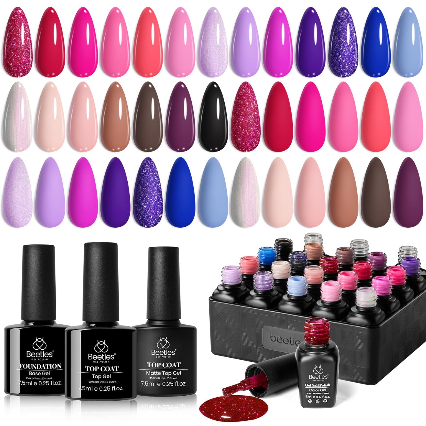 Beetles Gel Nail Polish Kit with U V Light - 80Pcs Fall Nail Fest Color Enchantment 55 Colors Gel Polish Starter Kit with Base Top Coat DIY Nails Stickers Manicure Tools Gift for Women Teens Girls