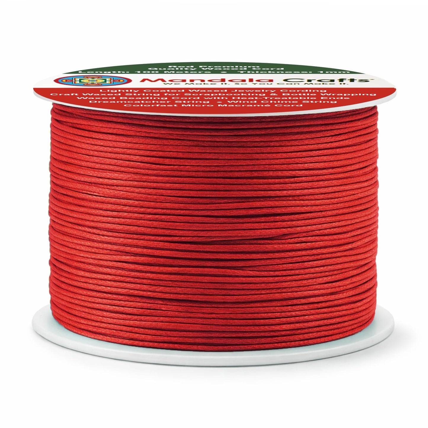 Mandala Crafts 1mm Red Cotton Waxed Cord for Jewelry Making, 109 Yards – Waxed Cotton String for Decorative Knotting and Accessory Assembly