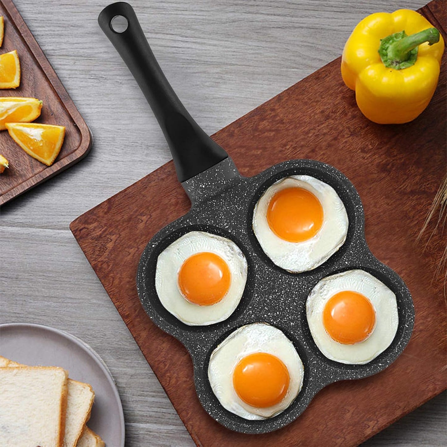 GLOGLOW Frying Pan, 14.4x7.7x1.0In Non-Stick Aluminum 4-Hole Pancake Omelet Maker, Practical Kitchen Utensil
