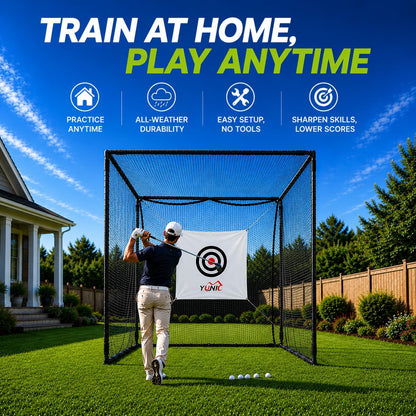YUNIC Golf Driving Cage with Steel Frame, Golf Nets for Backyard Driving for Full Swing and Chipping Practice Indoor Outdoor (Black, 10'(W) x8'(H) x5'(D))