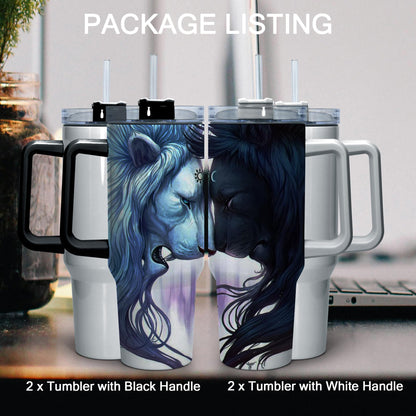 sweet grain Sublimation Tumblers 40 oz with Handle(4 Pack) - Stainless Steel Double Wall Vacuum Insulated Large Tumbler Bulk with Removable Handle and Straw - Black & White Handle