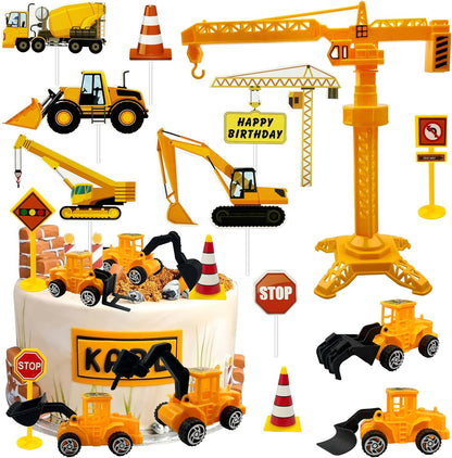 21pcs Bulldozer Morofme Construction Cake Toppers Vehicles Cake Decorations Truck Excavator Tower Crane Cupcake Topper