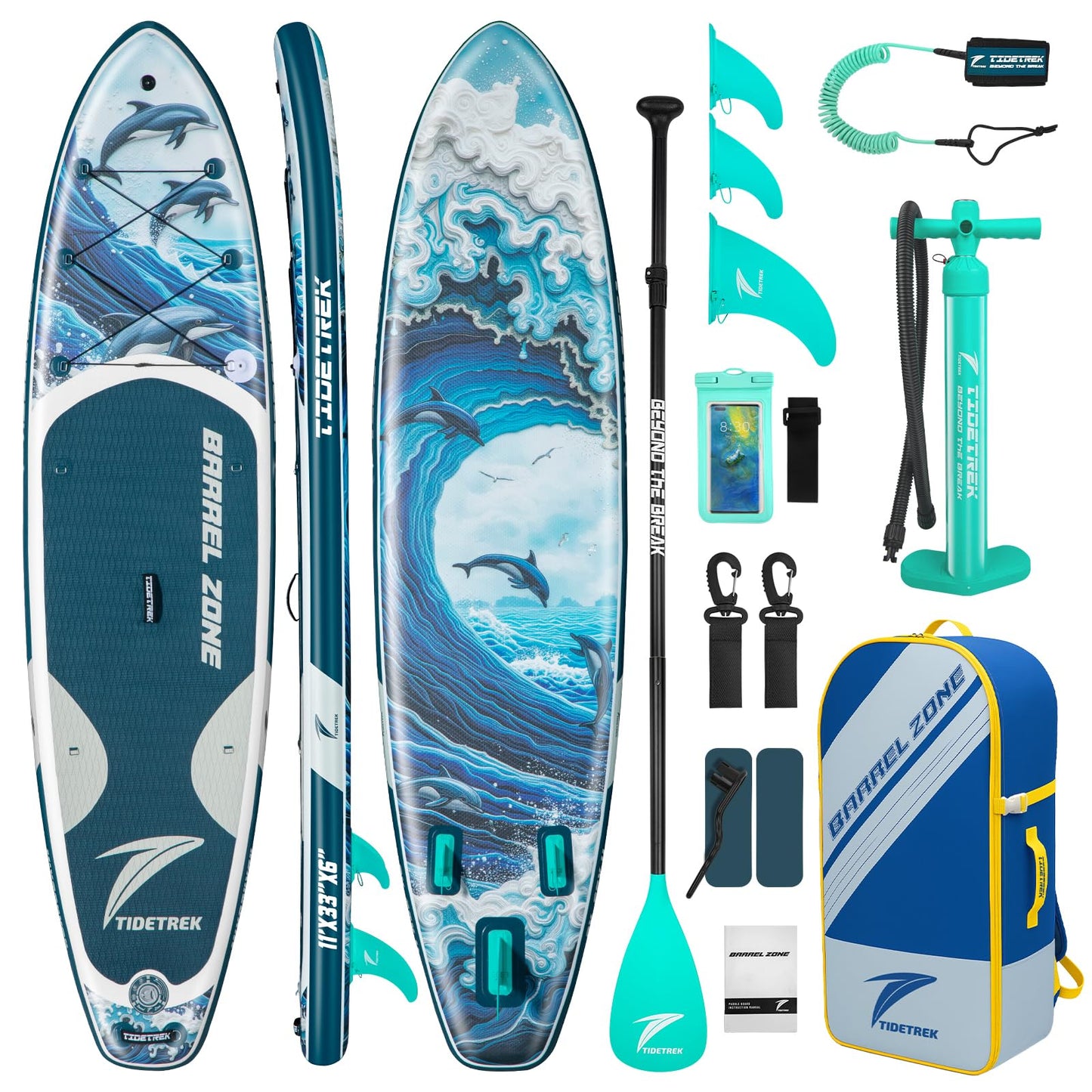 TIDETREK 11'/11'6" x 33"/34" x 6" Inflatable SUP Paddle Board – Extra-Wide, Stable Stand Up Paddle Board with Premium Full Accessory Set for Adults & Youth (Ocean Spirit, 11'x33 x6)