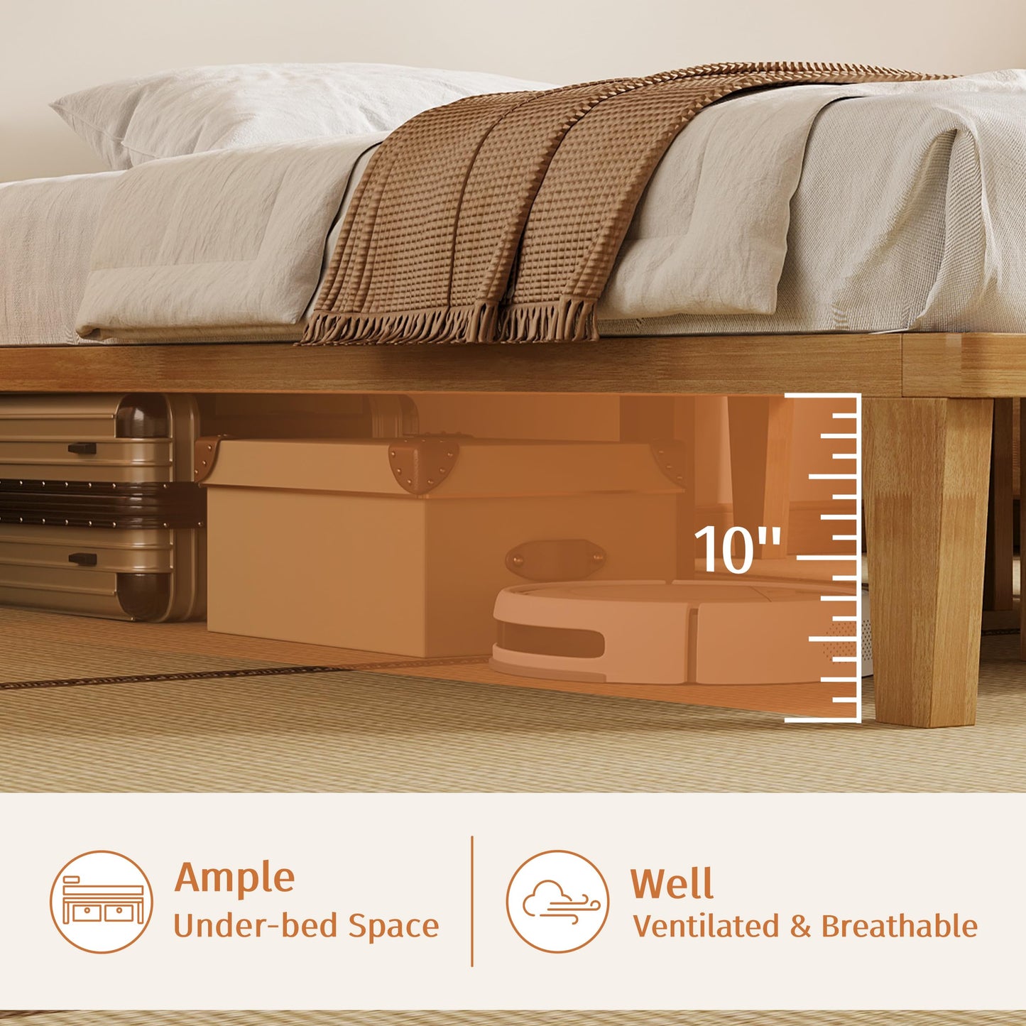 IOTXY Queen Platform Bed Frame - 12 Inch Solid Wood Mattress Foundation Base with Heavy-Duty Support Slats & Legs, Rubberwood Queen-Size Bedframe