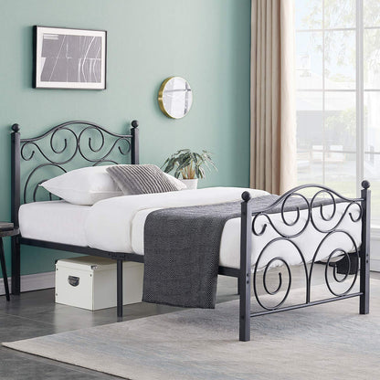 VECELO Twin Size Bed Frame with Headboard/Footboard, Mattress Foundation with Steel Slat Support, Under Bed Storage, No Box Spring Needed, Easy Assembly, White