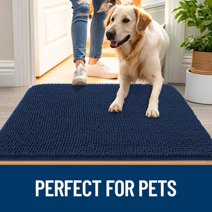 OLANLY Dog Door Mat - Absorbent Non-Slip Chenille Mat for Muddy Paws | 70x46 Dark Blue Indoor Carpet