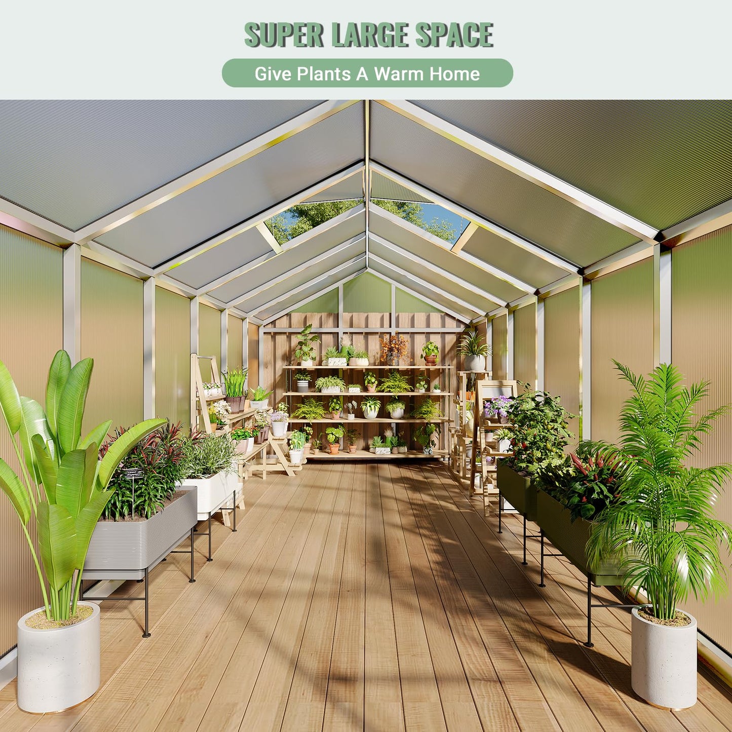 GarveeTech 8X12 FT Greenhouse, Polycarbonate Garden Greenhouse for Outdoors,Aluminum Frame Green House with Lockable Door and Adjustable Roof Vent, Ideal for Backyard Patio and Outside Growing