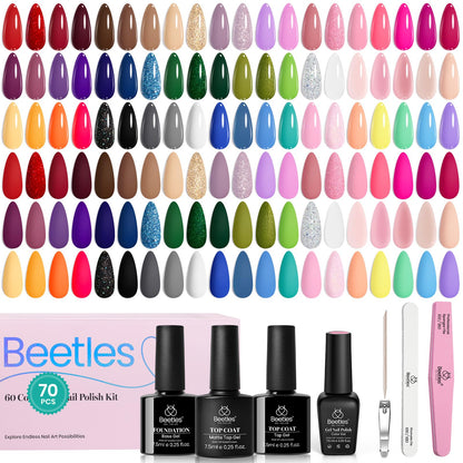Beetles Gel Nail Polish Kit with U V Light -54 Pcs Gel Nail Kit Four Seasons Glow 32 Colors Set with Base Matte & Glossy Top Coat Soak Off Home DIY Manicure Nails Beginners Gifts for Women Teen Girls
