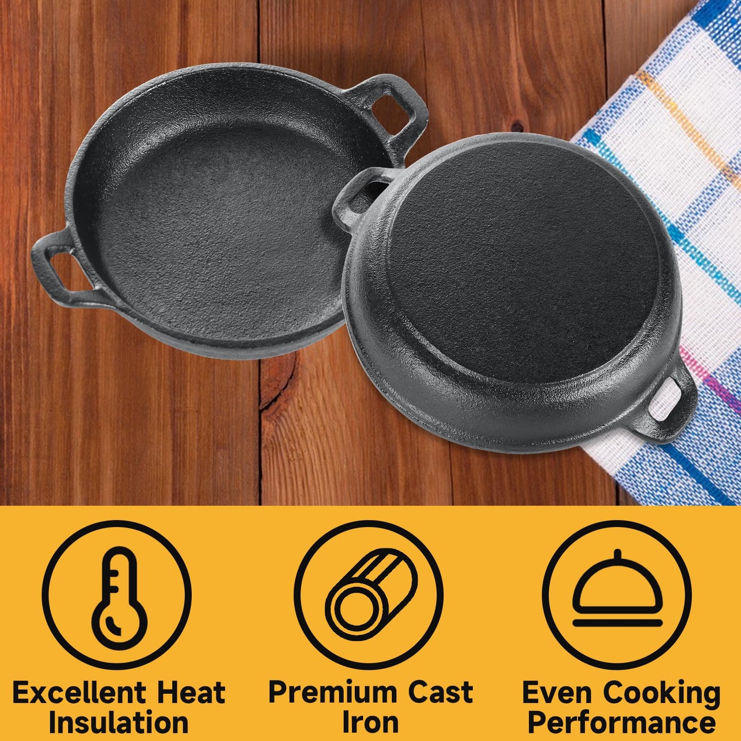 LDHHYH 4 Pack Mini Cast Iron Skillet, 6.3 x 6.3 x 1.5 Inch Small Cast Iron Frying Pan with Handle, Pre-Seasoned Cast Iron Skillet Set, Black Casserole Dish for Kitchen, Indoor, Outdoor, Picnic