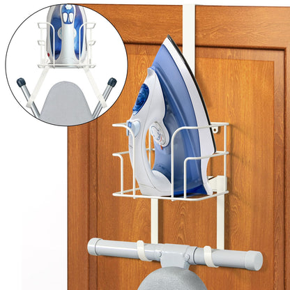 ORLESS Over The Door/Wall Mount Ironing Board Hanger, Laundry Room Iron and Ironing Board Caddy Storage Holder (White)