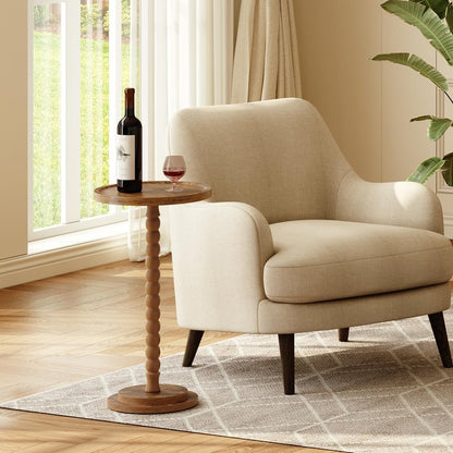 HOOBRO Round Side Table, Small Drink Table for Small Space, End Table with Rubberwood Accent Leg, Stable Pedestal, Easy Assembly, for Living Room, Corner, Bedroom, Rustic Brown FG187BZ01