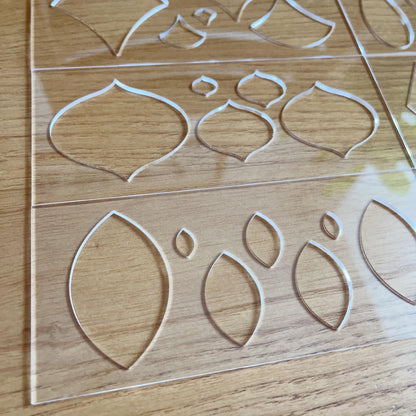 Set of 8 Mandala Art Stencils, 8 Geometric Shapes with 5 Sizes Each, Clear Acrylic Drawing Templates, Hearts, Diamonds, Ovals, Leaves