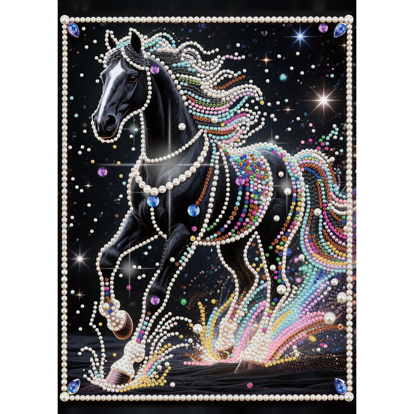 WSLWXSHM Pearl Diamond Painting Kits for Adults Horse, 5D Special Shape Diamond Art Kits for Beginners, Crystal Rhinestones Diamond Painting for Home Wall Decoration Gift 12×16inch/30×40cm Animal