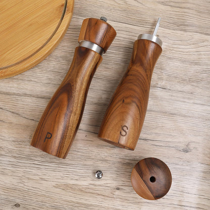 Haomacro 2 Pack Wood Salt and Pepper Grinder Set, Acacia Wood Salt and Pepper Grinder Mill Pepper Grinder Ceramic Stainless Steel Core-8 Inch
