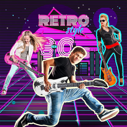 24 Set 80s 90s 12 Pcs Inflatable Guitars for Parties Bulk Blow Rock Star Guitar Rock and Roll Party Decorations Photo