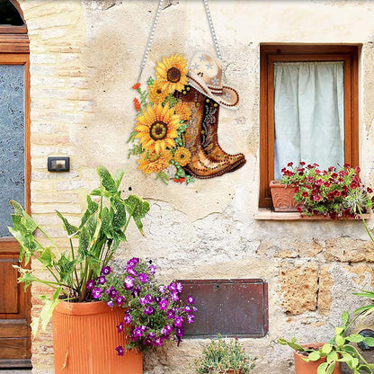 LPDJITO Boots Diamond Art Hanging Kits Adults, Acrylic Diamonds Painting Pendant Board Kits Sunflower, Diamond Art Painting Window Pendants Home Garden Wall Hanging Kits Hanging