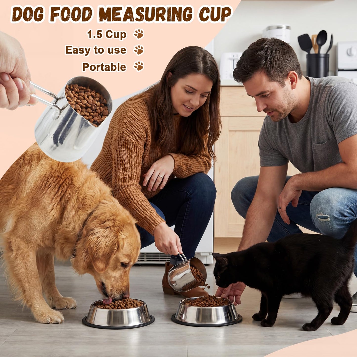 Zonon 2 Pieces 1.5 Cup Dog Food Metal Scoop 12 oz / 1.5 Cup Stainless Steel Measuring Cups with Wire Design Handle Durable Dog Cat Food Metal Scoop for Kibble or Seed Easy-clean, Rust-resistant