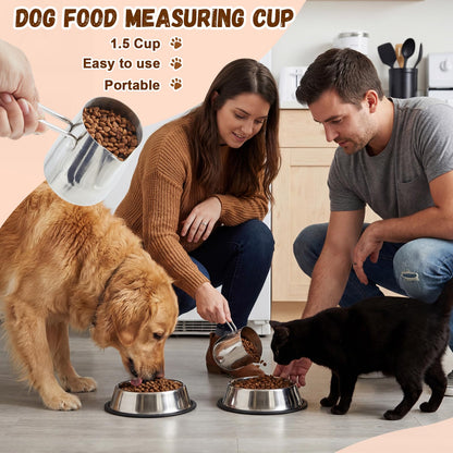 Zonon 2 Pieces 1.5 Cup Dog Food Metal Scoop 12 oz / 1.5 Cup Stainless Steel Measuring Cups with Wire Design Handle Durable Dog Cat Food Metal Scoop for Kibble or Seed Easy-clean, Rust-resistant
