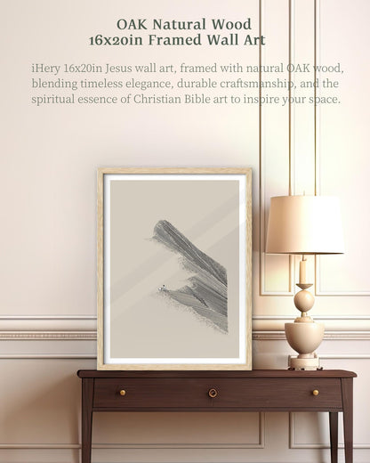 iHery Natural OAK Wood Jesus and Peter Walk on Water Framed Wall Art, 12x16 in Modern Sketch Bible Verses Canvas Art Decor, Beige Logs Boho Scripture 1Pack for Living Room Bedroom