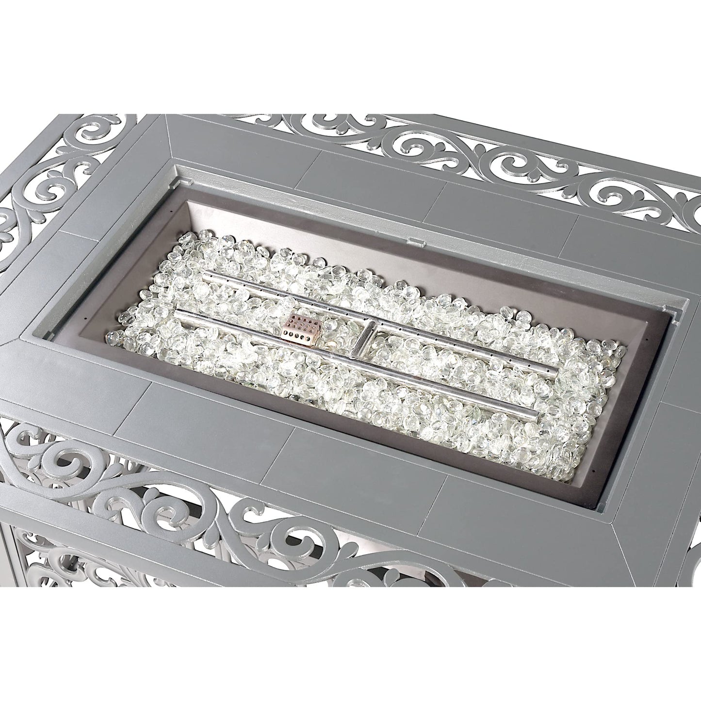 Oakland Living Rectangular 48 in. x 36 in. Aluminum Propane Fire Pit Table, Glass Beads, Two Covers, Lid, 57,000 BTUs in Grey Finish