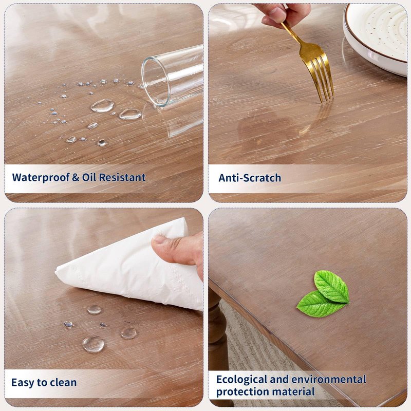Eisdroma 54 Inch Round Clear Table Cover Protector, 2mm Thick Round Clear Table Protector for Dining Room Table, Waterproof Round Plastic Vinyl Table Pad