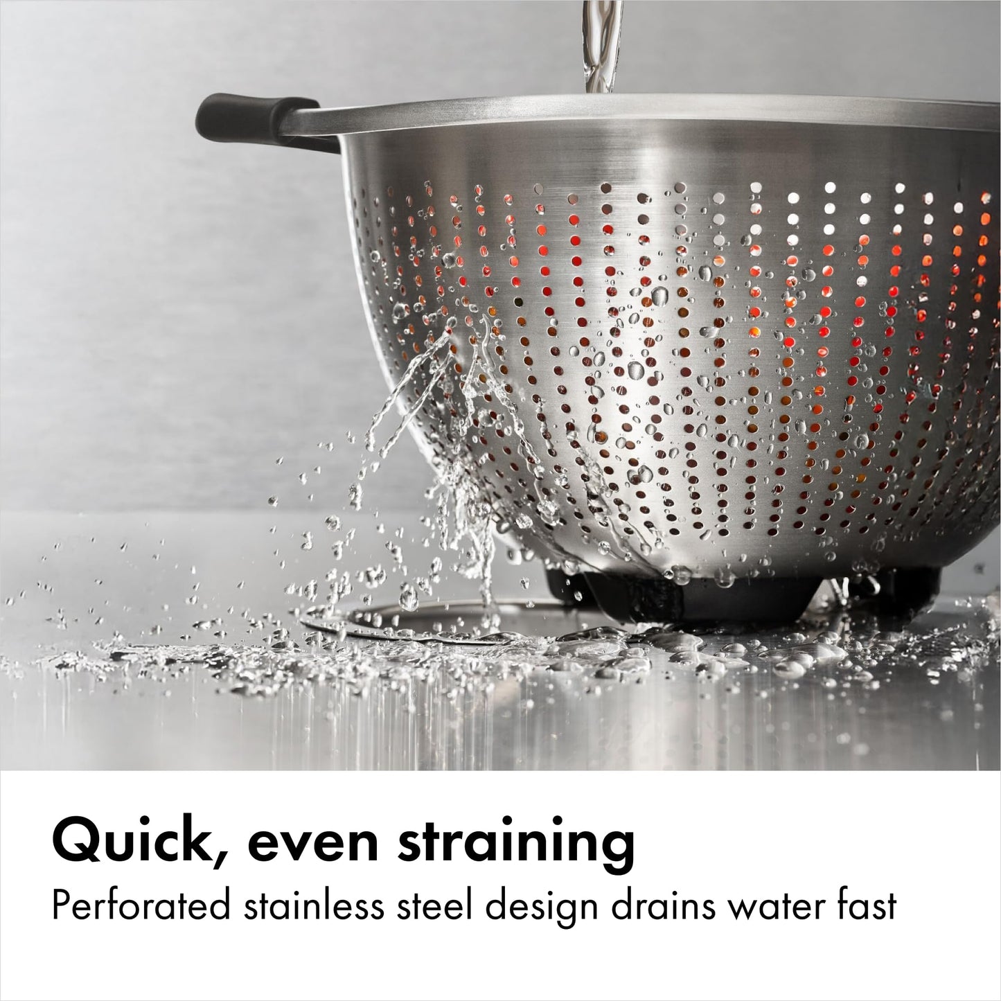 OXO Good Grips Stainless Steel Colander, 5 qt. Capacity, Strainer with Non-Slip Handles, Kitchen Colander for Pasta and Vegetables, Nesting Stainless Steel Strainer and Sieve