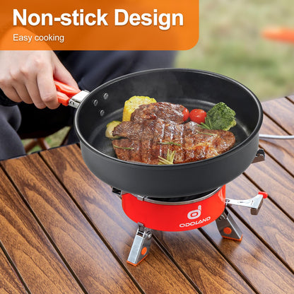 Odoland Camping Cookware Mess Kit, Non-Stick Lightweight Camping Pot and Fry Pan Set with Mesh Bag for Backpacking, Outdoor Cooking and Picnic, for 3-4 People and More