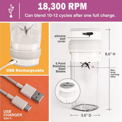 Bionic Blade Personal-Sized Blender 26 oz., BPA-Free, Rechargeable, 18,000 RPM Portable Blender for Shakes and Smoothies