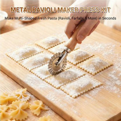 5 Pcs Ravioli Maker Set, Ravioli Cutter and Ravioli Mold with Wood Rolling Pin, 2-Inch Square Pasta Stamp Press for Homemade Italian Ravioli, Kitchen Pasta Making Tools for Baking Enthusiasts