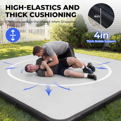Wrestling Mat Inflatable 10x10 FT Flodable Jiu Jitsu Mats Portable 4” for Home Training, BJJ, MMA, Grappling, Judo, Martial Art, Boxing Indoor Outdoor (Carbon Grey, 10 ft x 10 ft x 4 in)