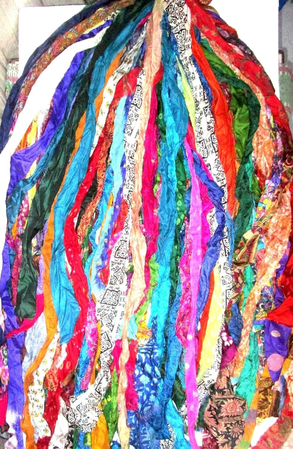 42 Yards Recycled Sari Silk Ribbon Yarn Strips – 21 Pcs 1 Yard Each, Unstitched Pure Silk Fabric Tassel Skeins, Mixed Random Shades for Journaling, Scrapbooking, Jewelry & Craft Projects