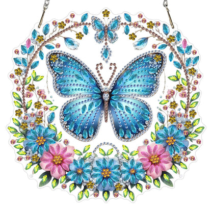 GHHKUD Butterfly Diamond Art Hanging Kits for Adults, DIY Double Sided Diamond Painting Hanging Flower Wreath, Special Shaped Acrylic Ornaments Pendants for Window Home Garden Wall