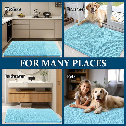 OLANLY Dog Door Mat - Absorbent Non-Slip Chenille Mat for Muddy Paws | 59x35 Inches, Quick Dry, Blue