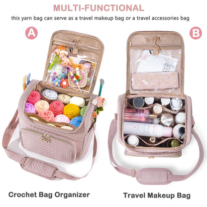 MYBAGZING Crochet Bag Organizer - Quilted Storage Bag with Hanging Hook, Ideal for Knitting & Crochet Accessories