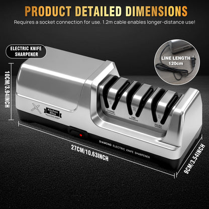 KITCHEN BLISE Electric Knife Sharpener for Kitchen—Fast Sharpening to Restore and Polish Chef Straight and Serrated Knives with 3 Stages & 20° Angle System with Metal Dust Box