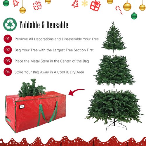 Cosy Family Christmas Tree Storage Bag - Durable 7.5 ft Heavy Duty Red Bag with Reinforced Handles & Dual Zippers
