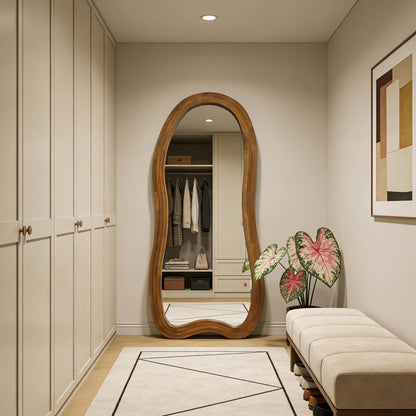 DAOYIJIAJU Irregular Floor Mirror, 67"x31.5" Large Wavy Mirrors with Triple Layer Solid Wood Frame, Premium Asymmetrical Full Length Mirror for Living Room Entryway Hallway Bedroom, Leaning/Hanging