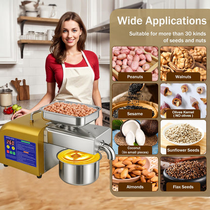 Rkazes Oil Press Machine, 1800W Automatic Electric Oil Maker for Home & Commercial, Stainless Steel Oil Extractor for Cold & Hot Press for Seed, Nut, Peanut, Olive Kernel, Sesame, Sunflower, Walnut