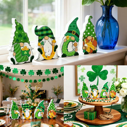 Valentines & St Patricks Day Decorations, 4 Pcs Double-sided Love & Luck Gnome Wooden Sign for Table Tiered Tray Mantel Decorations, Valentine and Shamrock Gnomes Centerpieces for Home Office Gifts