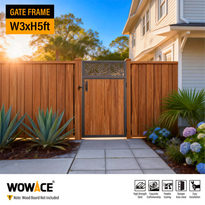 WOWACE 3x5FT Fence Gate Frame Kit 201 Stainless Steel Heavy Duty Garden Gates Anti-Sag Backyard Front Gate Reinforcement Hardware, Left/Right Mount (No Wood Planks Included)