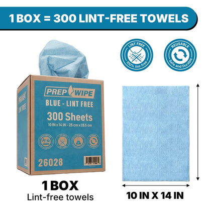 Lauco Prep Wipe Lint-Free Towels – Heavy Duty Nonwoven Cleaning Cloths for Automotive, Industrial & Household Use, Disposable Shop Rags, 300 Pack, 9 x 17 Inch Blue